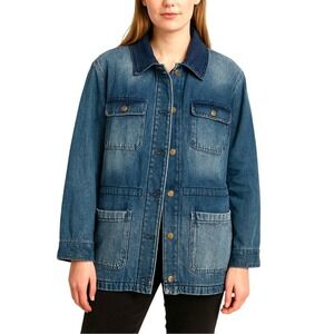 Joan Rivers Denim Snap Front Field Jacket Women Size 2X Utility Barn Chore NWOT